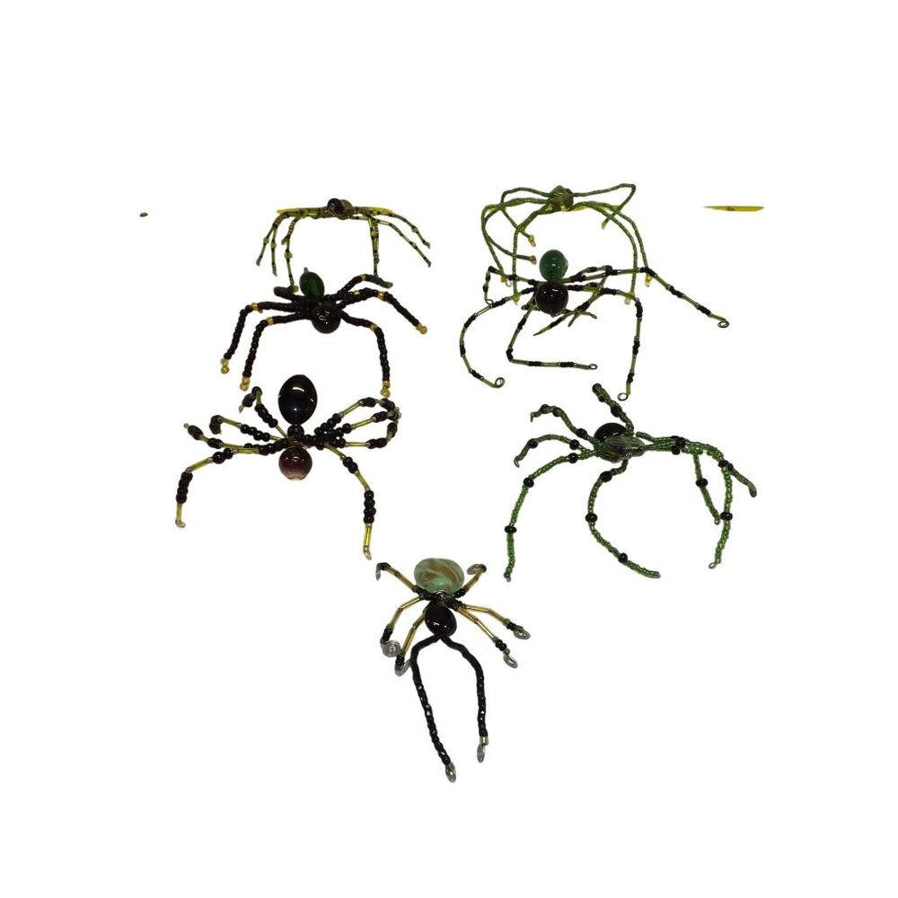 Handmade Beaded Spider Ornaments Set Of 7 Decor Figurines Beads Stones Ooak BagC